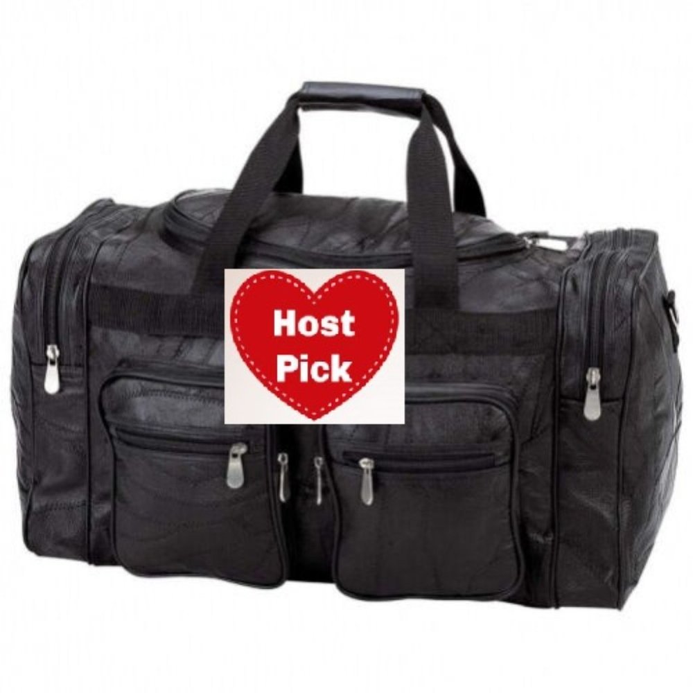 Leather Duffle Bag Airline Carry On Bag 21" Black Leather Hand Carry Luggage Bag